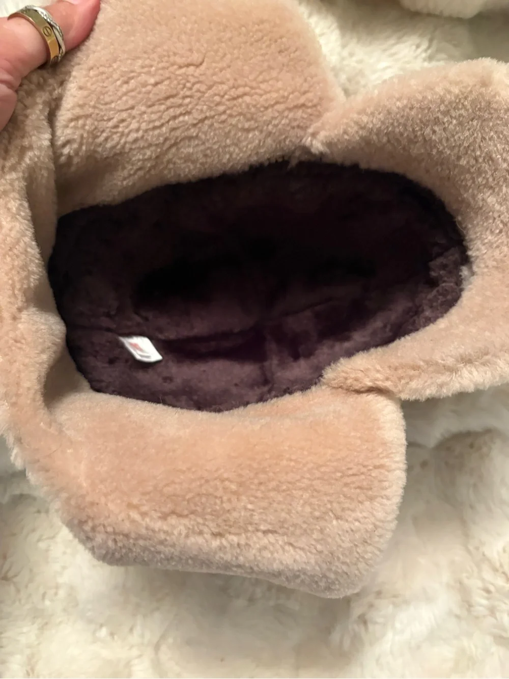 FaSHION Suede Shearling-Trim Brown Winter Cap